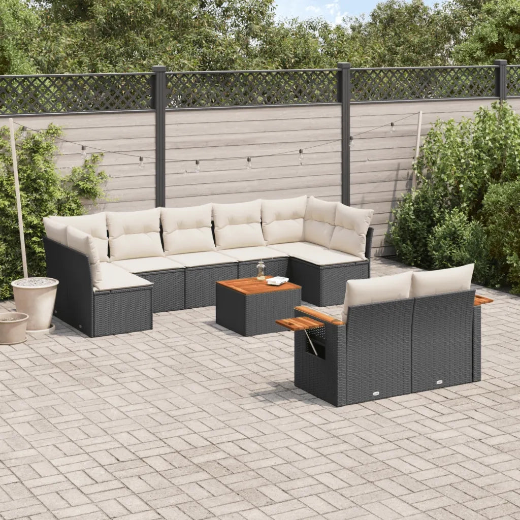 Set Divani da Giardino 10pz con Cuscini in Polyrattan Nero 3259536