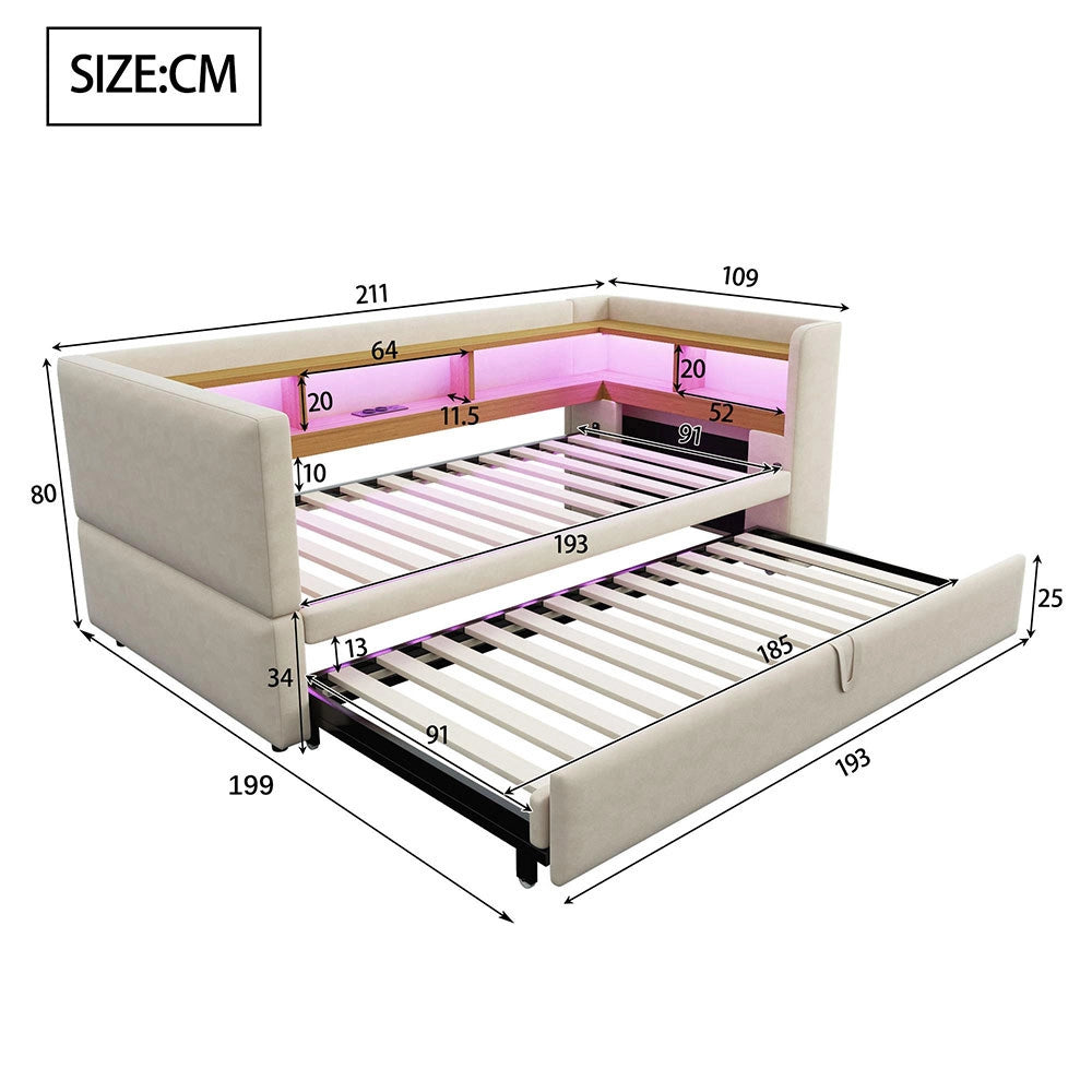 Divano letto - Xylo - 90/180x190 cm LED USB beige