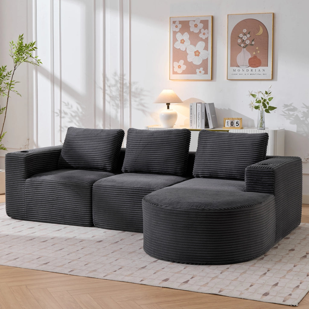 Divano 2 Posti con Cuscini e Portabicchieri ¨C MINIMAL ¨C Tessuto, 265 cm