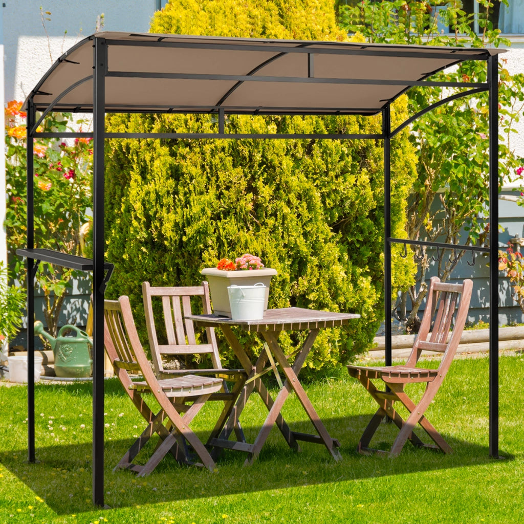 Gazebo per barbecue da 216cm con ripiano ganci e struttura in metallo, Pergola per BBQ da esterno Marrone