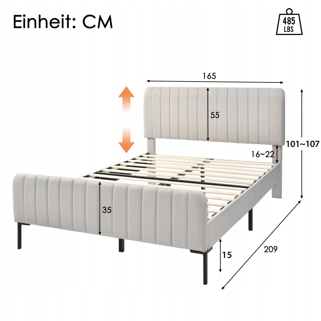 Letto imbottito matrimoniale - Xylo - 160x200 - Grigio-beige - Schienale regolabile