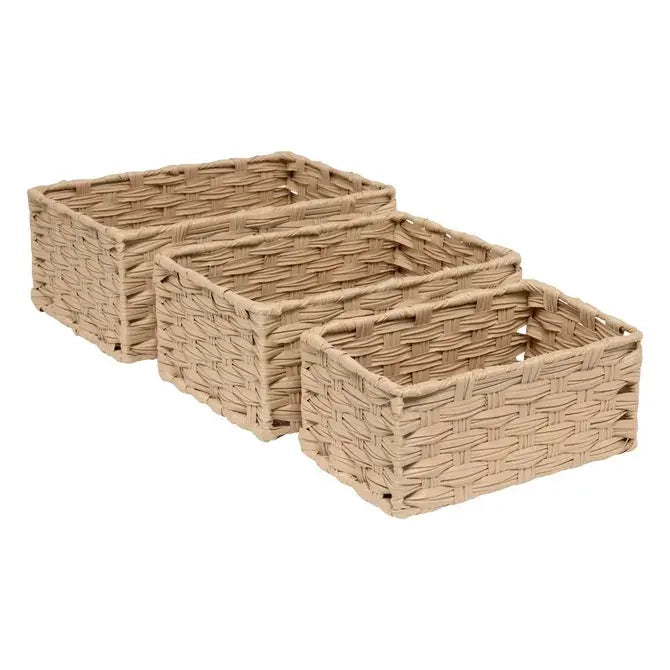 Set di 3 cesti alti beige cm 30x21x12h