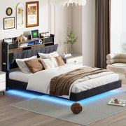 LETTO imbottito 140x200 cm Grigio con USB, LED e testiera con ripiani