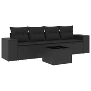 Set Divani da Giardino 5 pz | Set Salotto da Giardino con Cuscini in Polyrattan Nero