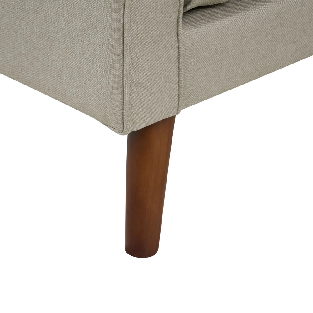 Divano moderno a 3 posti imbottito in tessuto beige e gambe in legno stile classico e moderno