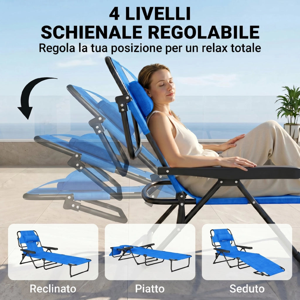 Sdraio da Giardino Pieghevole con Schienale Regolabile, Cuscino e Foro per Viso, Blu Scuro