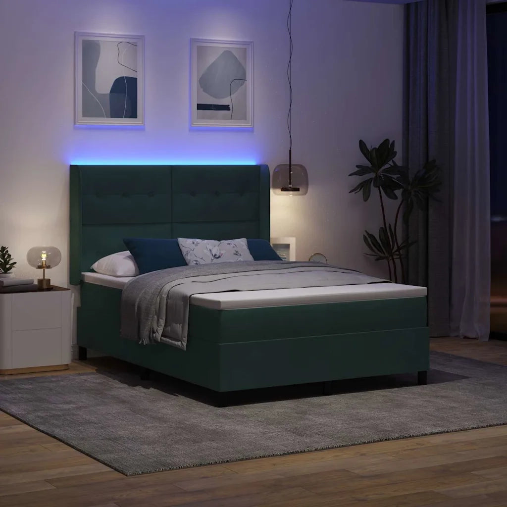 Letto a molle con strisce LED Verde 140 x 190 cm Velluto 3343865