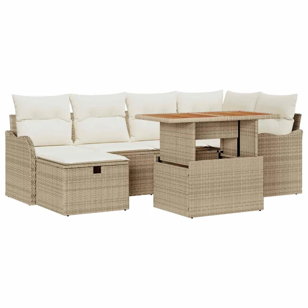 Set Divano da Giardino 7 pcs Beige polyrattan