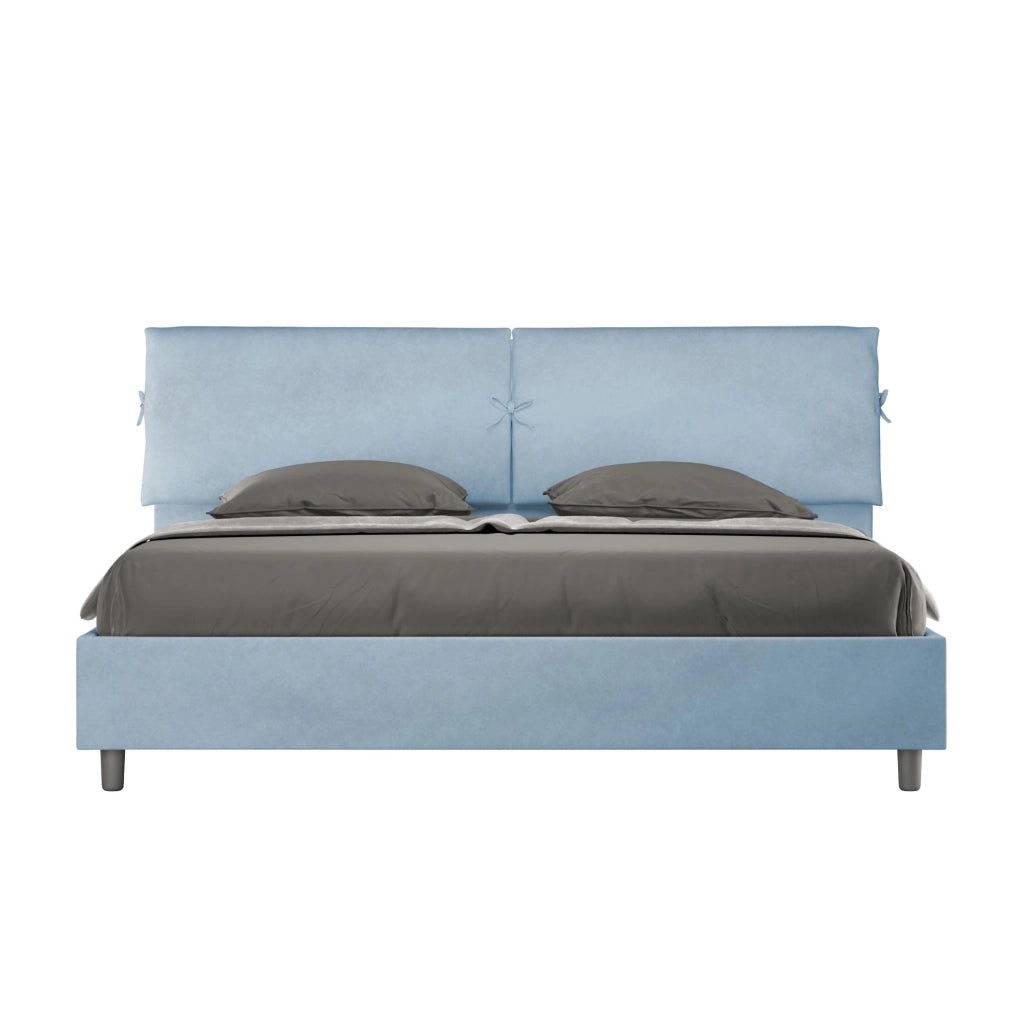 BS COM Letto matrimoniale king size senza rete imbottito 180x200 microfibra azzurro