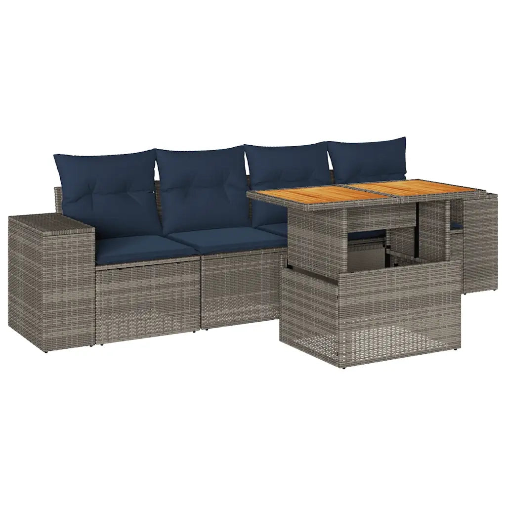 Set Divano da Giardino 5 pz con Cuscini Grigio in Polyrattan 3327323