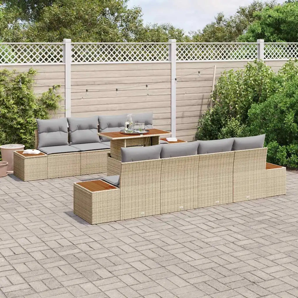 Set Divano da Giardino con cuscino 9 pcs Beige Poly Rattan