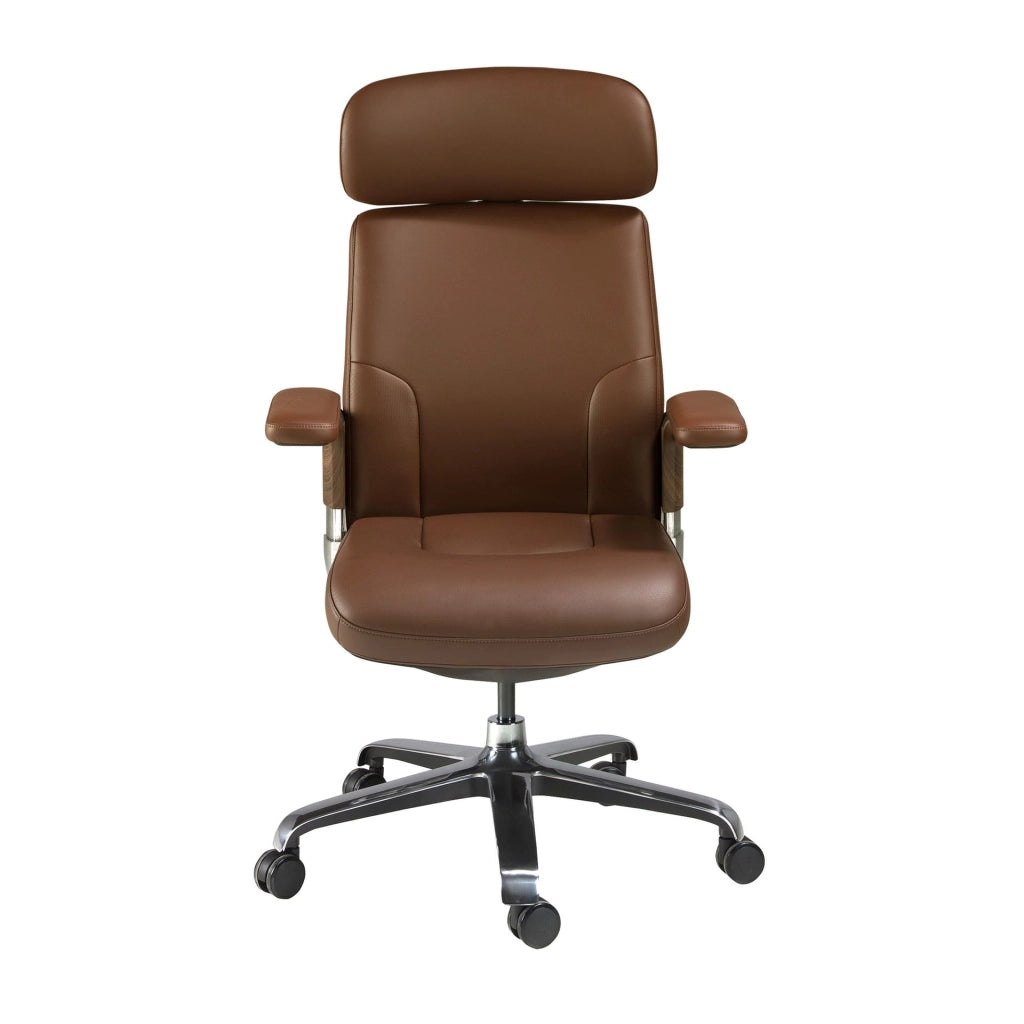 Sedia girevole da ufficio in similpelle marrone