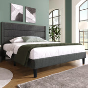 LETTO Imbottito 140x200 cm Tessuto Lino Grigio con rete a doghe e testiera
