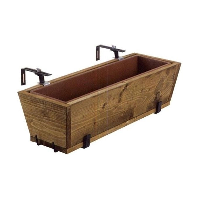 Metallurgica Buzzi FLR55 Portavaso da Balcone in Legno Abete con Vaso Plastica Riserva Acqua Supporto Acciaio Regolabile 55x22 cm colore Nero
