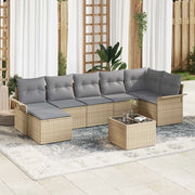 Set Divano da Giardino con cuscino 8 pcs Beige Poly Rattan