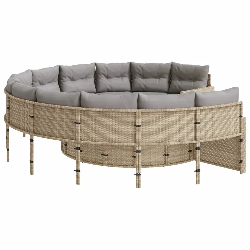 Divano Giardino con Tavolo e Cuscini Circolare Beige Polyrattan 3318537