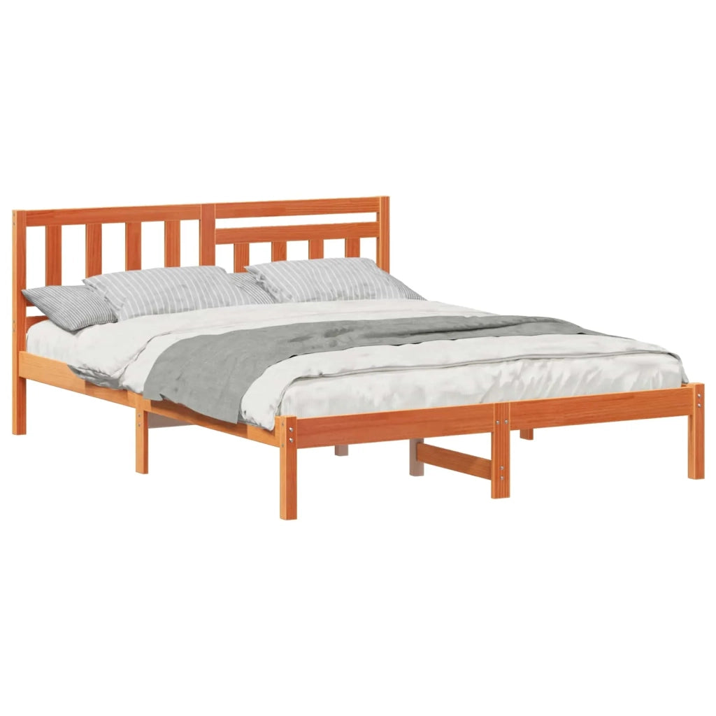 Letto matrimoniale | Letto per adulti | Struttura del letto Marrone cerato 140 x 200 cm Pino massello
