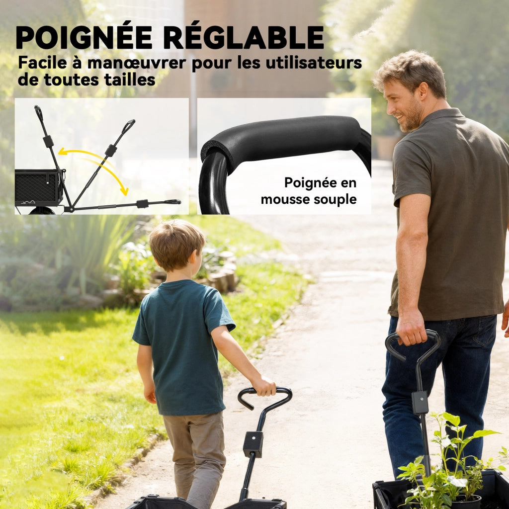 Carrello da giardino ribaltabile 300kg ¨C Xylo ¨C con telo rimovibile e maniglia rotante 180¡ã, nero