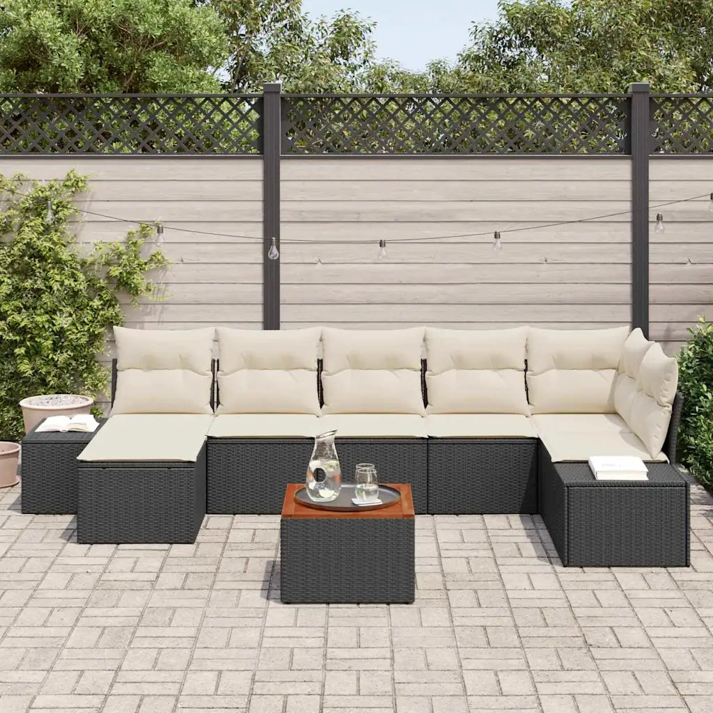 Set Divano da Giardino con cuscino 8 pcs Nero polyrattan