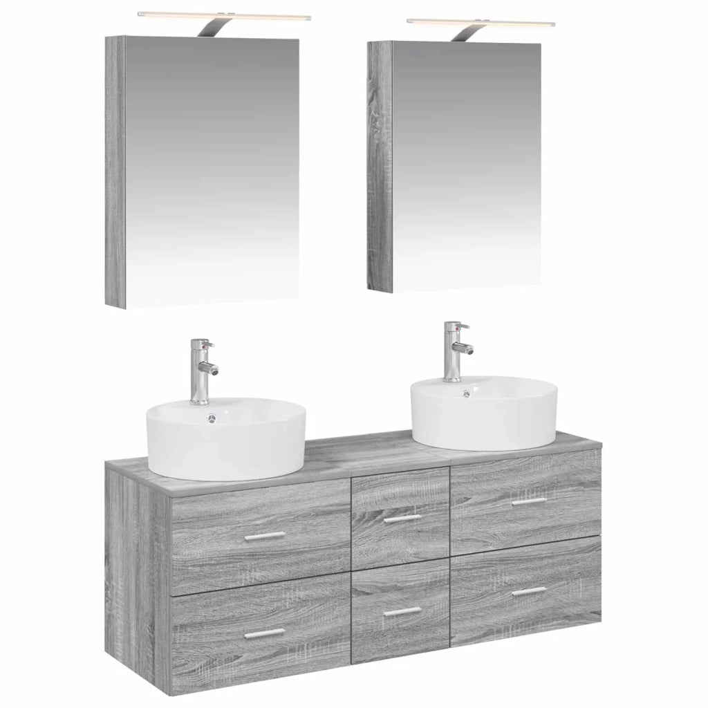 Set di mobili per il bagno 5 pcs Sonoma grigio 3406916