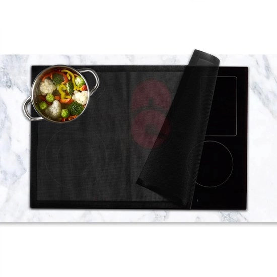 Protezione per piastra elettrica antiaderente - 52 x 78 cm - Resistenente all'acqua del lavastoviglie - Accessorio da cucina - Nero - Materiale siliconico antiscivolo