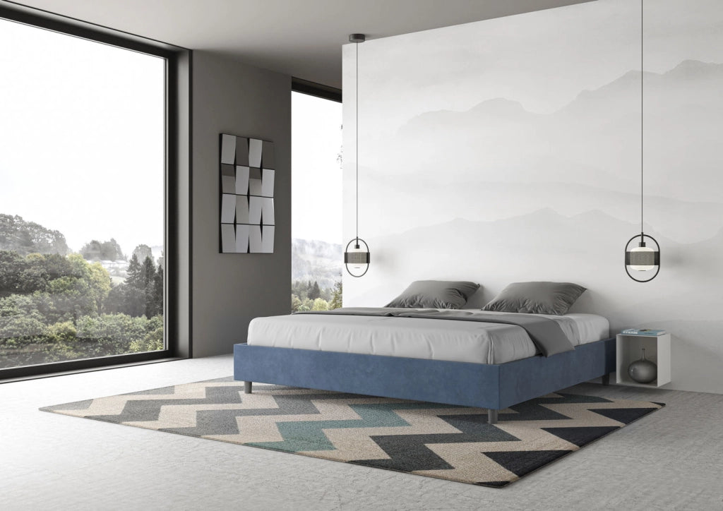 BS COM Letto con rete imbottito 180x190 microfibra blu