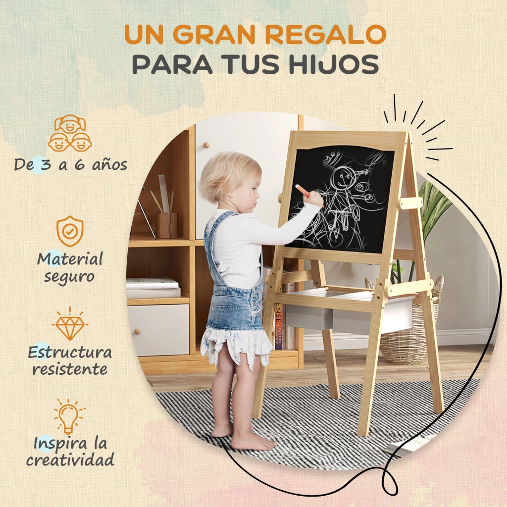 Cavalletto per Bambini 3 in 1 ¨C Xylo ¨C Legno Naturale Bianco con Lavagna 58x50,5x109 cm