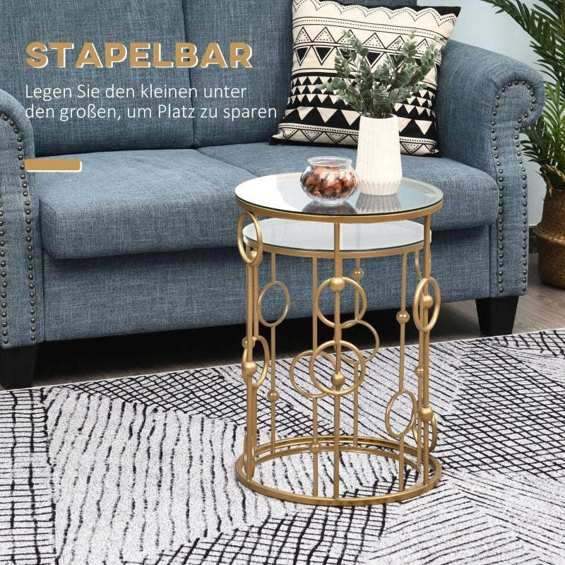 TAVOLINI Set 2 pezzi Ø41 x 57 cm e Ø36 x 51 cm Metallo Dorato