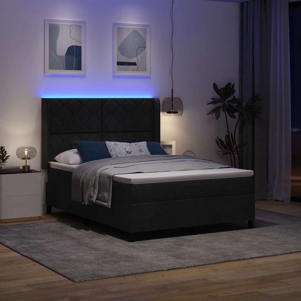 Letto a Sorgente LED con materasso Nero 140 x 190 cm Tessuto 3343562