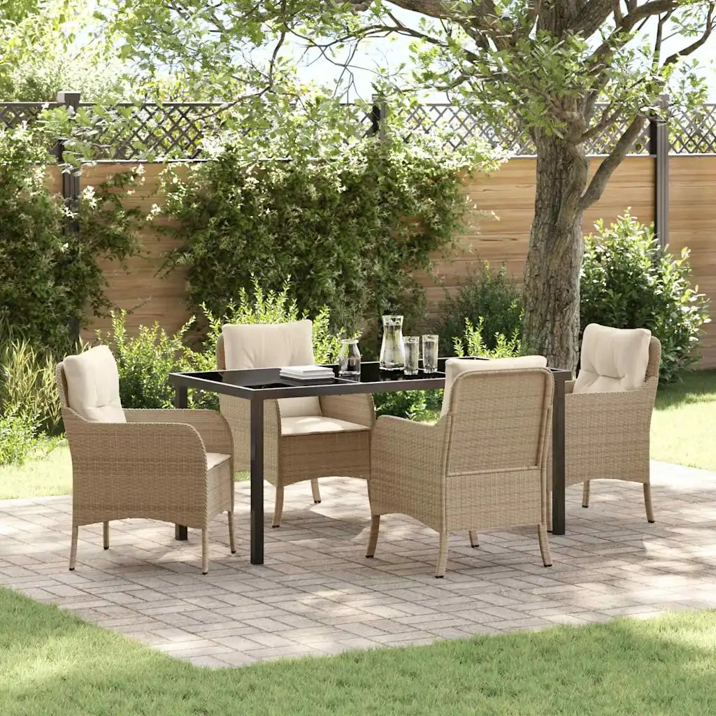 Set da Pranzo per Giardino con cuscino 5 pcs Beige polyrattan