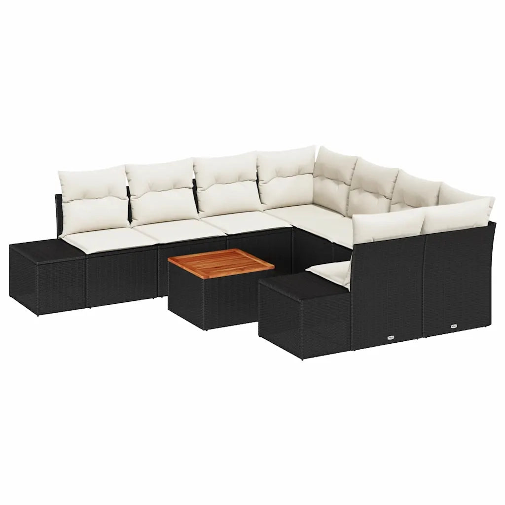 Set Divano da Giardino con cuscino 9 pcs Nero polyrattan
