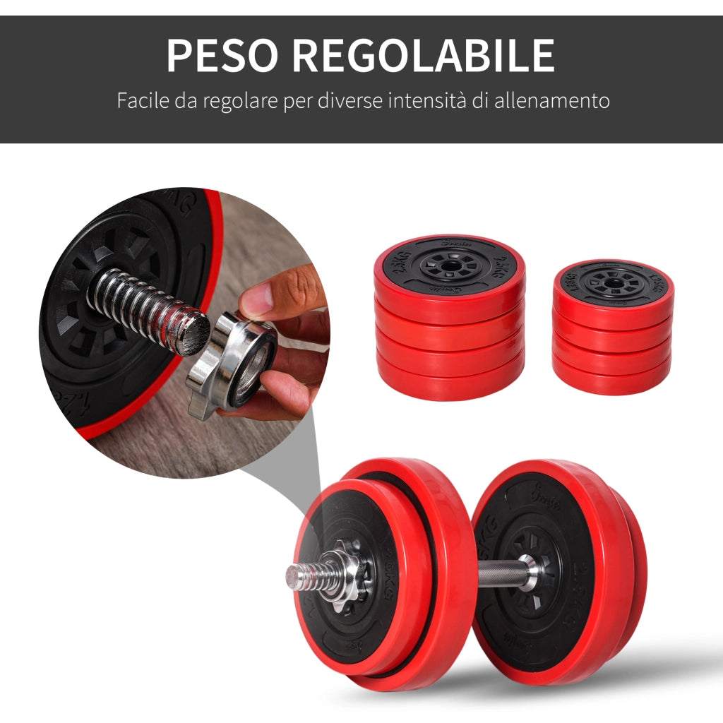 Set di manubri 20 kg ¨C Minimal ¨C Rosso e nero