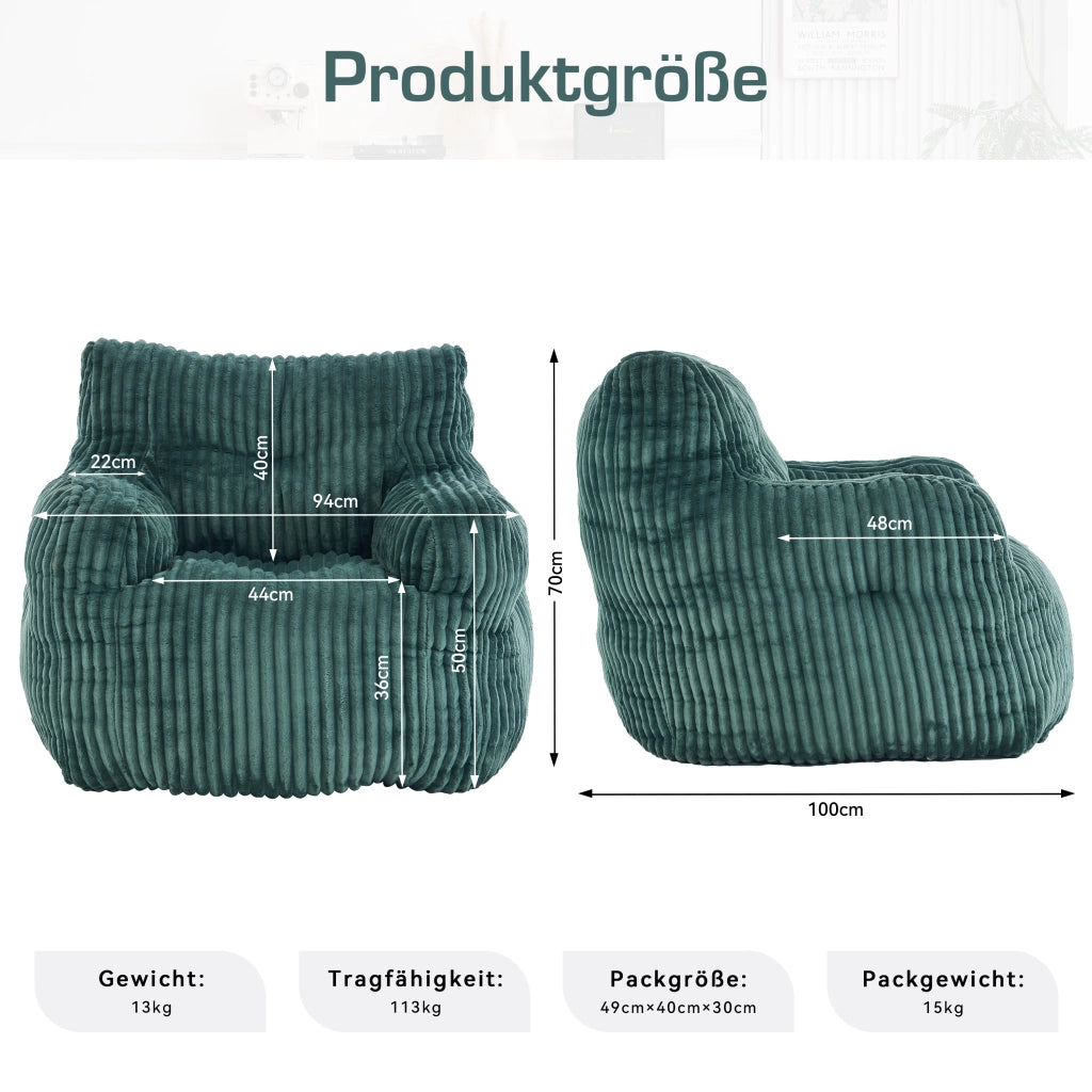 Pouf Sacco Imbottito in Tessuto a Coste ¨C MINIMAL ¨C Verde