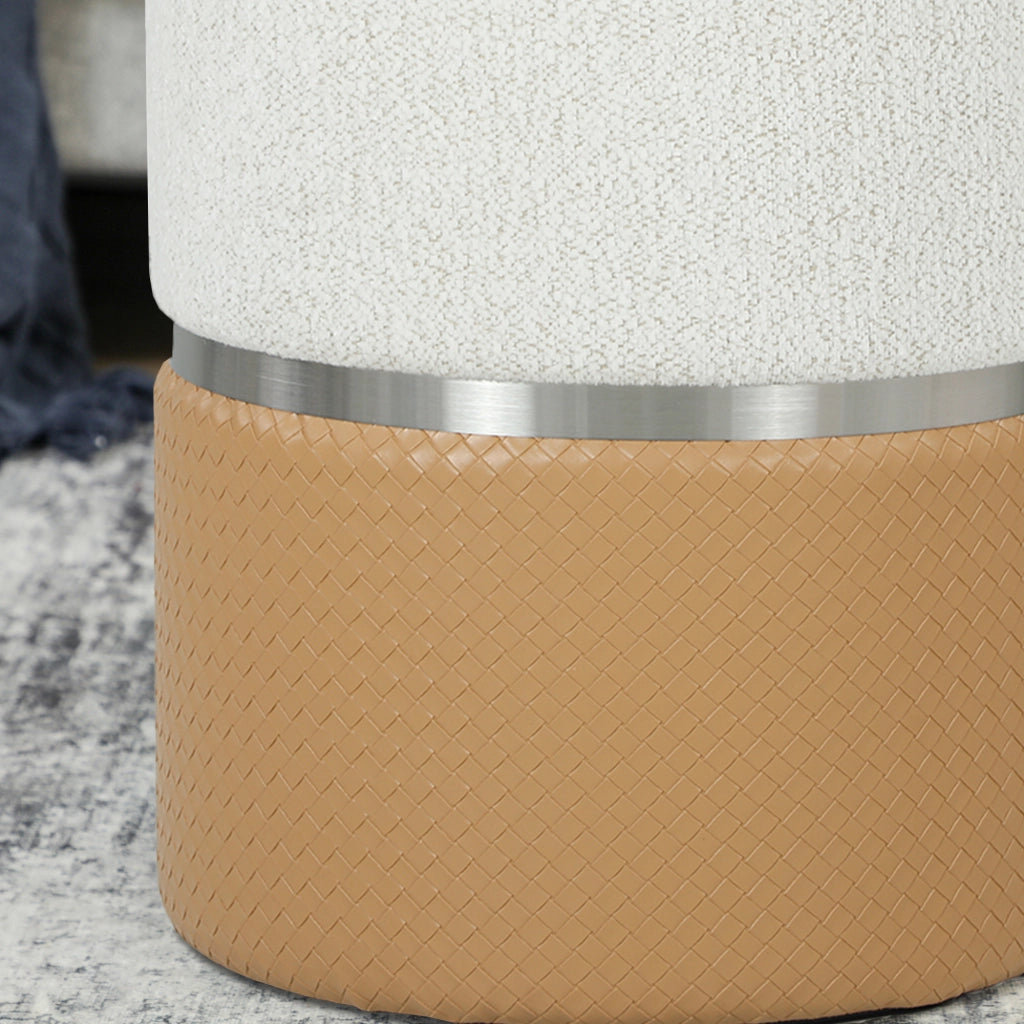 Set 2 Pouf Contenitore ¨C Xylo ¨C Rivestimento Chenilla e Similpelle Marrone e Crema