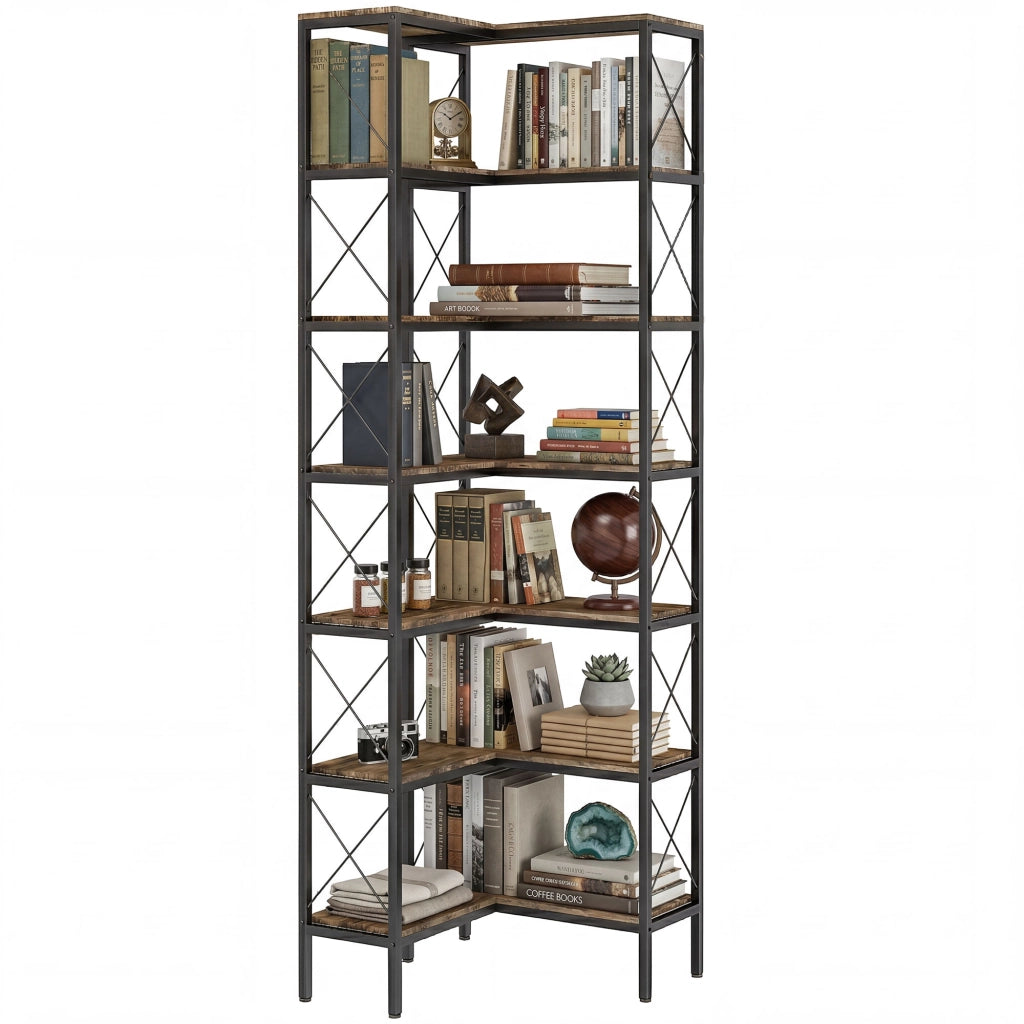 Libreria a L in legno e metallo ¨C Minimal ¨C rustico marrone 60x60x200 cm