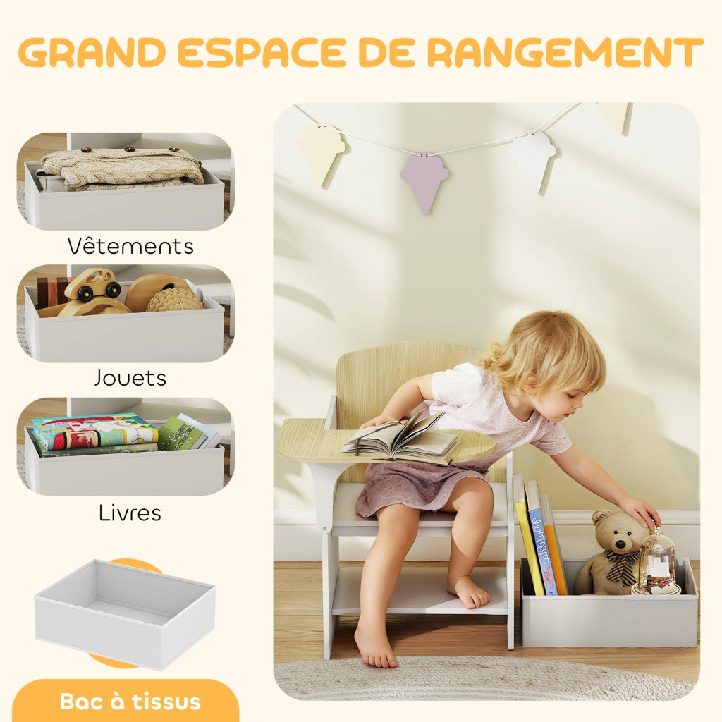Scrivania con sedia e contenitore per bambini ¨C Xylo ¨C Set 2-in-1 bianco per disegno e gioco