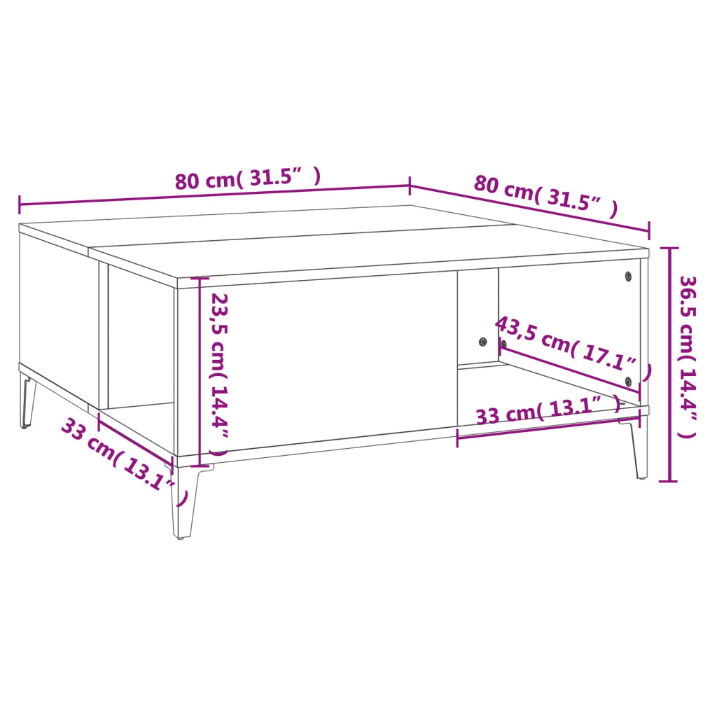 Tavolino da Salotto Rovere Fumo 80x80x36,5 cm Legno Multistrato 821105