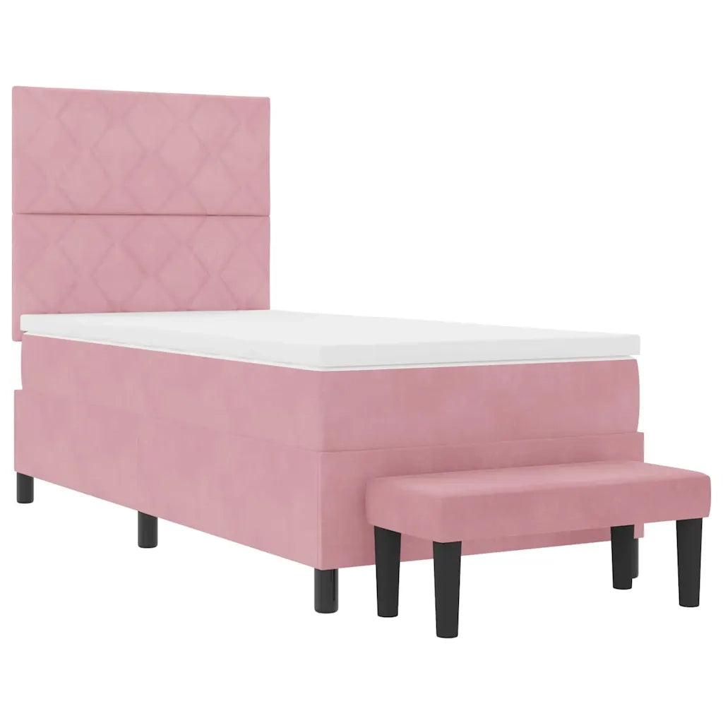 Letto a molle con materasso Rosa 90 x 200 cm Velluto