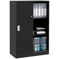 Armadietto da Ufficio a 3 Ripiani con 2 Chiavi di Sicurezza e Ante Scorrevoli, 80x40x120 cm, Nero
