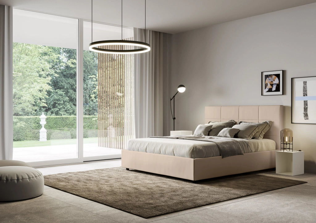 BS COM Letto queen size senza rete imbottito 150x190 similpelle tortora
