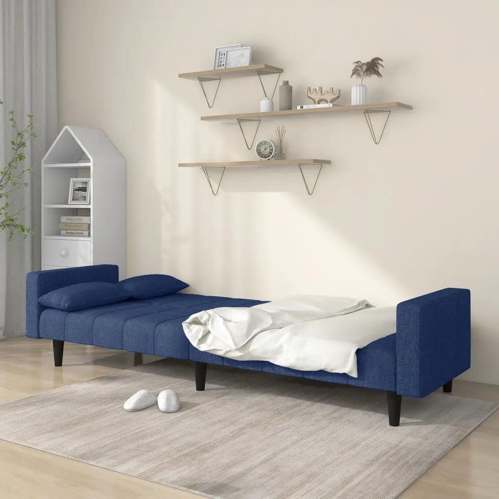 Divano letto | Sof¨¤ letto | Letto singolo a 2 Posti con 2 Cuscini Blu in Tessuto