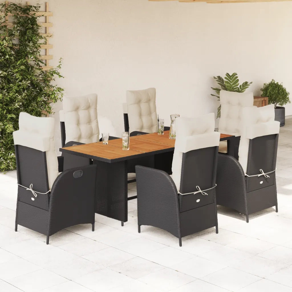 Set da Pranzo da Giardino 7 pz Nero con Cuscini in Polyrattan 3213136
