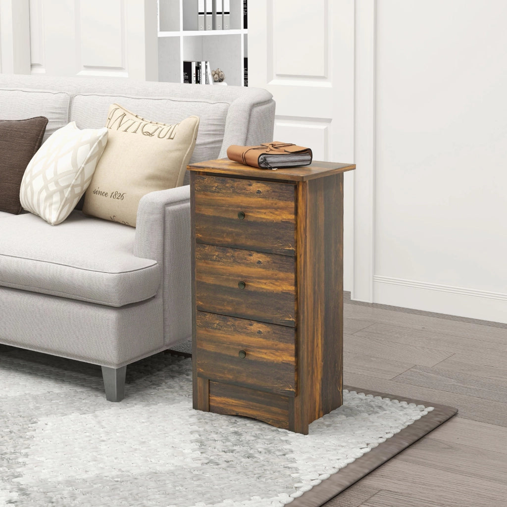 Comodino 3 Cassetti ¨C Xylo ¨C Legno Marrone Rustico 40x30x74 cm