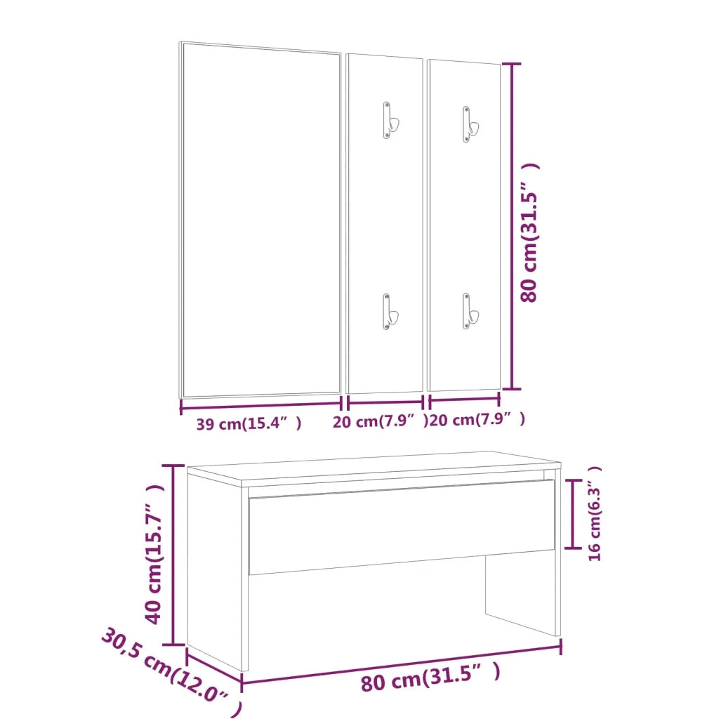 Set di Mobili da Corridoio Grigio Cemento in Legno Multistrato cod mxl 50087