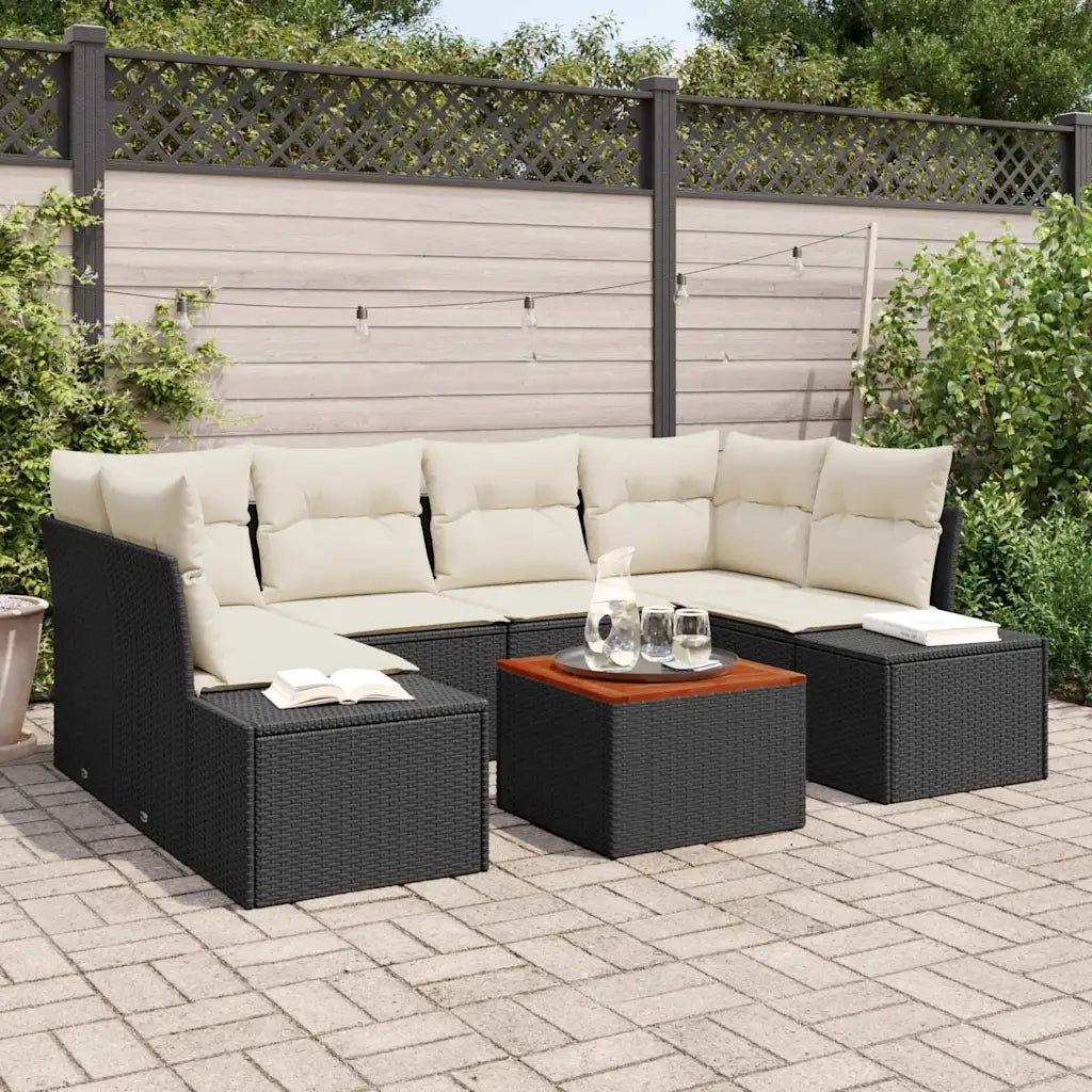 Set Divano da Giardino con cuscino 7 pcs Nero polyrattan