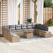 Set Divano da Giardino con cuscino 11 pcs Beige Poly Rattan