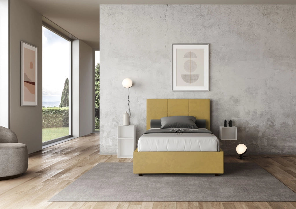 BS COM Letto una piazza e mezza con rete imbottito 120x210 microfibra ocra