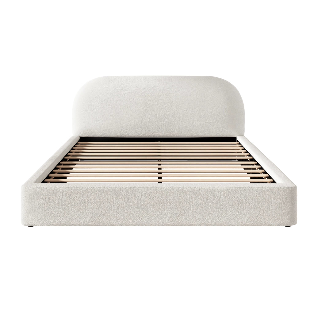 Letto Matrimoniale Imbottito con Testiera ¨C MINIMAL ¨C Boucl¨¦ Beige 180x200