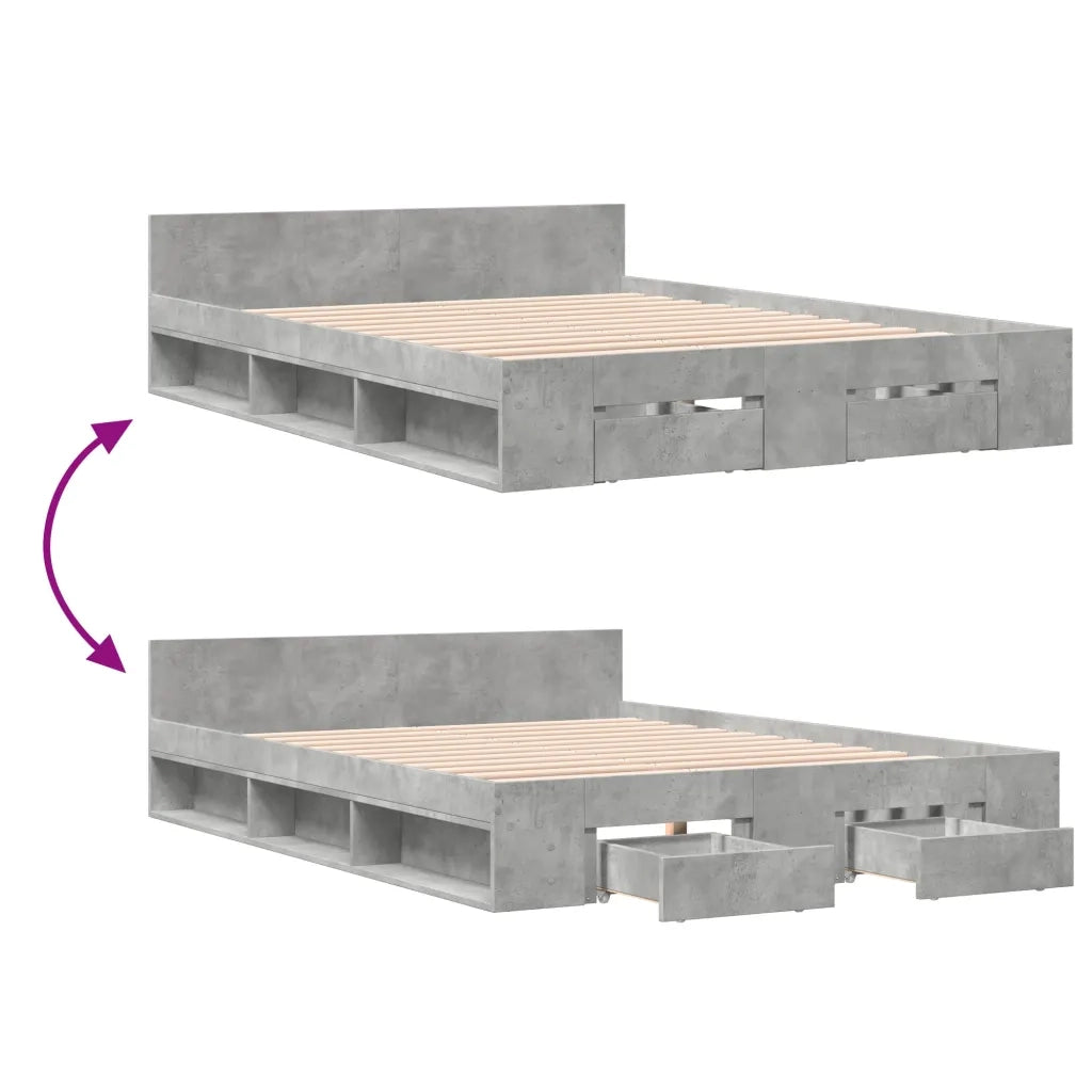 Letto matrimoniale | Letto per adulti | Giroletto Cassetti Grigio Cemento 120x190 cm Legno Multistrato