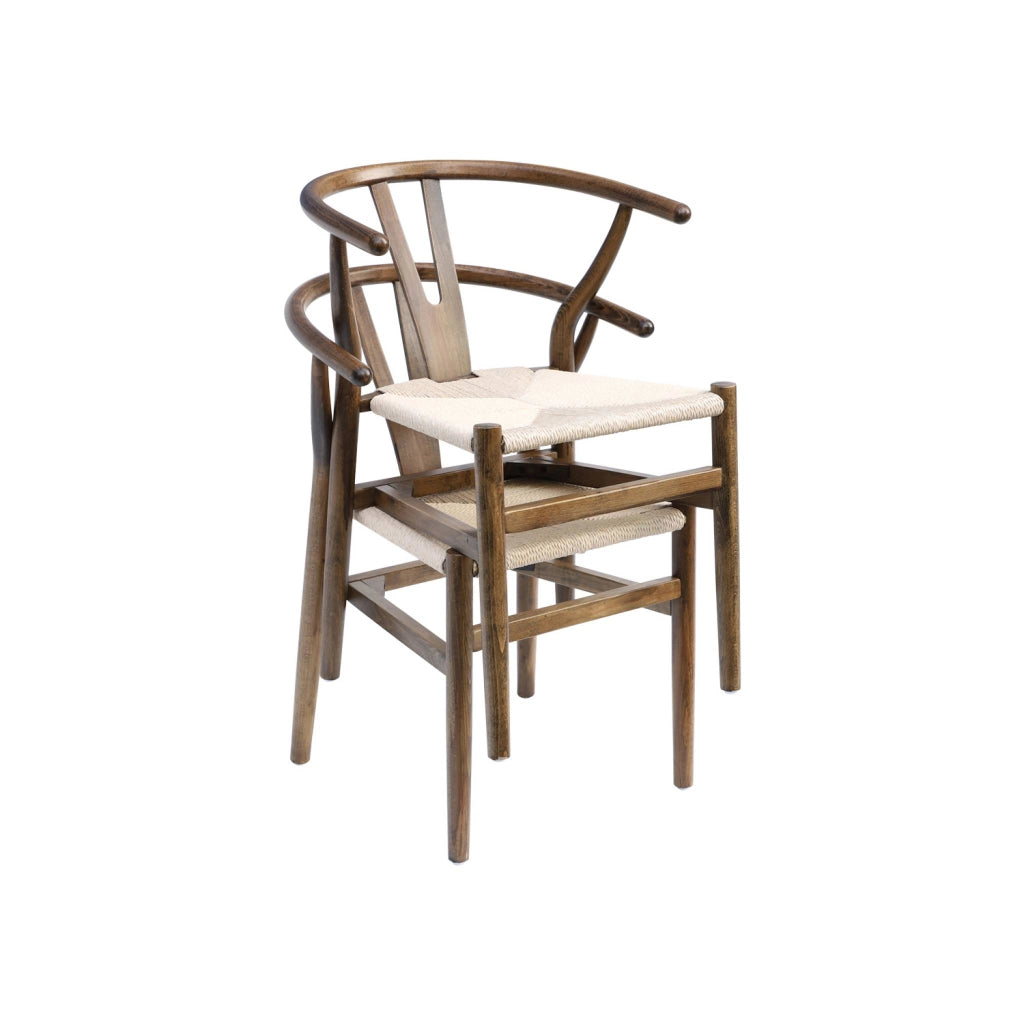 Set 2 sede in legno con seduta in corda, marrone